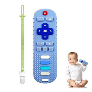 Yapromo Baby Teething Toys,Reomte Teether Toys, Silicone Chew Toy For Babies 18+ Months, Remote Control Shape Teething Toys, Early Educational Toy Bpa Free & Refrigerator Safe (Blue)