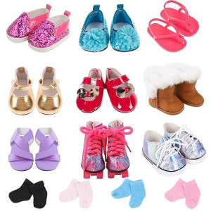 ebuddy Doll Accessories: 9 Shoes & 2 Socks for 18" Dolls