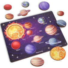 Zeoddler Solar System Puzzle for Kids, Wooden Space Toys