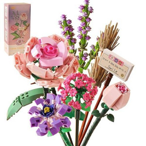 Ziyostar Mini Bricks Flower Bouquet Building Sets, Artificial Flowers, Diy Unique Decoration Home, 547 Pieces Botanical Collection For Ages 8-12 Yrs Old Girl For Gift (Not Compatible With Lego Set)