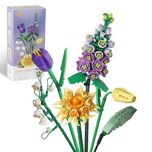 ZIYOSTAR Mini Bricks Flower Bouquet Set - 534 Pieces, Purple