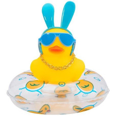 Wonuu Car Duck Rubber Duck Car Ornaments Duck Car Dashboard Decorations With Cute Headband Swim Ring Necklace Sunglasses, B-Blue Long Rabbit Ear Headband