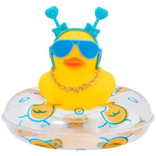 Wonuu Car Duck Rubber Duck Car Ornaments Duck Car Dashboard Decorations With Cute Headband Swim Ring Necklace Sunglasses, B-Blue Double Heart Headband