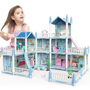 Deao Dollhouse For Girls - 3 Story 11 Rooms Diy Building Pretend Play House With Accessories Furnitures With Outdoor Space Open Sided Princess Castle Playset For Girls Kids