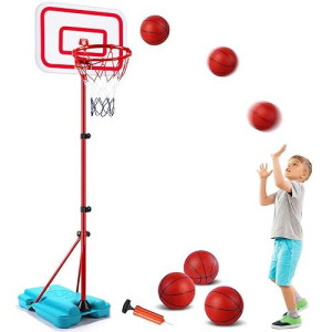 Super Joy Kids Basketball Hoop - Toddler Basketball Hoop Indoor Outdoor With 3 Balls Adjustable Height 2.9Ft-6.2Ft Mini Basketball Hoop For Kids Backyard Toy For Boys Girls Kids Age 3 4 5 6 7 8