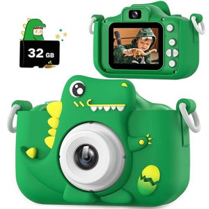 Upgrade Dinosaur Kids Camera, Christmas Birthday Gifts For Girls Boys 3-12, 1080P Hd Selfie Digital Video Camera For Toddlers, Cute Portable Little Girls Boys Gifts Toys For 3 4 5 6 7 8 9 Years Old