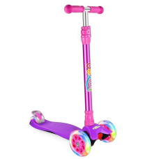 Beleev Scooters For Kids 3 Wheel Kick Scooter For Toddlers Girls Boys, 4 Adjustable Height, Lean To Steer, Light Up Wheels, Extra-Wide Deck, Easy To Assemble For Children Ages 3-12 (Pink Purple)