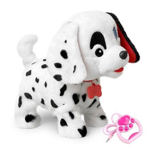 Yh Yuhung Walking Dalmatian Puppy With Remote Control Leash - Realistic Barking, Wagging Tail, And Head Nodding Actions - Interactive Plush Toy Electronic Pet Dog For Kids