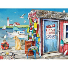 Heritage Puzzle Crab Shack - 550 Pieces Coastal Theme Jigsaw Puzzles For Adults By Barb Tourtillotte - Size 24"X18" - Relaxing Shoreline Scene - Made In U.S.A.