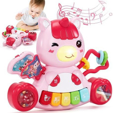 Hahaland Baby Toys 6 To 12 Months Baby Girls Activity Early Learning Educational Toys Unicorn Musical Light Infant Piano Toys 6 9 12 18-Month-Old Baby Gift Boys Girls Christmas