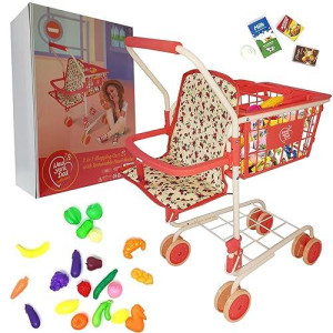 Shopping Cart For Kids, Toy Shopping Cart With Basket & 24Pc Food Set Small Shopping Cart Toy, Folding Kids Shopping Cart, Toddler Shopping Cart, (Floral)