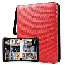 Wot I Trading Card Binder, 900 Pockets Baseball Card Binder Sleeves With Zipper, Double Sided Pockets Card Holder Carry Card Case For Baseball Card, Football Card(Red)