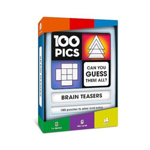 100 Pics Brain Teasers Travel Game - Solve 100 Puzzles | Flash Cards With Slide Reveal Case | Card Game, Gift, Stocking Stuffer | Hours Of Fun For Kids And Adults | Age 6+