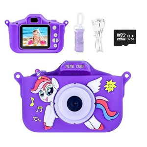 Kids Camera For Girls Boys,Christmas Birthday Gifts For 3 4 5 6 7 Years Old,Unicorn Toy Camera For Toddlers Age 3-5,Purple Toddler Digital Camera,Little Children Camera With 32Gb Card