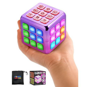 Power Your Fun Cubik Led Flashing Cube Memory Game - Electronic Handheld Game Stem Toy, 5 Brain Memory Games For Kids Brain Play Sensory Toys Puzzle Fidget Toy Light Up Cube (Metallic Pink/Purple)