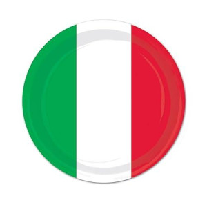 Beistle 9" Italian Red White Green Paper Plates - Multicolor