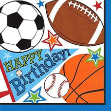 Sports Party Luncheon Napkins - 6.5" X 6.5" (16 Count), Premium Paper Napkins & Multicolor Design - Perfect For Themed Parties & Events