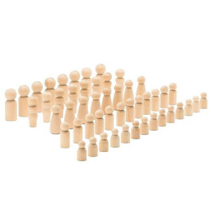 Woodpeckers Wood Peg Doll Set, 50 Piece Wood Peg Family (Toy Peg People: Dad, Mom, Angel, Child, Baby) Unfinished For Crafts & Play