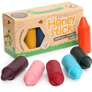 Honeysticks 100% Pure Beeswax Crayons (12 Pack) - Non-Toxic Crayons, Safe For Babies And Toddlers, For 1 Year Plus, Handmade In New Zealand With Natural Beeswax And Food-Grade Colors, Eco-Friendly.