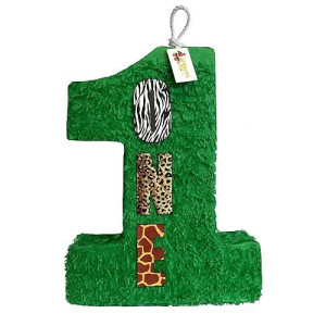 Apinata4U Large Green Number One Pinata, Jungle Theme For Kids Party, Animal Print Birthday Party, Boys And Girls 1St Birthday, Safari Theme Party Decor, Party Favor For Kids, 20 X16 X 4 Inches