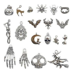 Ilovediybeads Halloween Charm-100G(About 55-60Pcs) Antique Silver Halloween Collection Craft Supplies Charms Pendants For Crafting, Jewelry Findings Making Accessory For Diy Necklace Bracelet (M001)