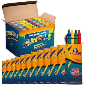 Bulk Crayons - 576 Crayons! Case Of 144 4-Packs, Premium Color Crayons Bulk School Supplies For Kids And Toddler Crayons Bulk Non-Toxic, For Party Favors, Restaurants, Goody Bags Stocking Stuffers