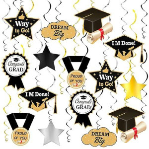 Katchon, Graduation Decorations Class Of 2024 - Pack Of 48 | Graduation Hanging Decorations | Graduation Ceiling Decorations For Black And Gold Graduation Decorations 2024 | Graduation Hanging Swirls