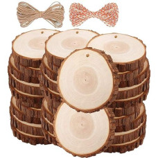 Wood Slices 30 Pcs 2.4-2.8 Inches Ticiosh Craft Unfinished Wood Kit Predrilled With Hole Wooden Circles For Arts Wood Slices Christmas Ornaments Diy Crafts