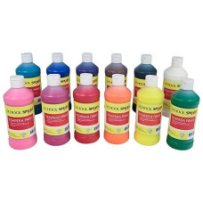 School Smart Assorted Tempera Paints, 16 Oz, Pack of 12