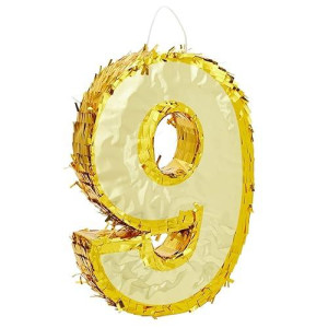 Juvale Gold Foil Number 9 Pinata For 9Th Birthday Party Decorations, Centerpieces, Anniversary Celebrations (Small, 15.5 X 11 X 3 In)