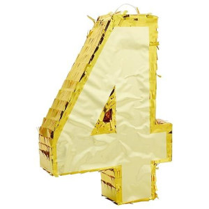 Juvale Gold Foil Number 4 Pinata For 4Th Birthday Party Decorations, Centerpieces, Anniversary Celebrations (Small, 15.5 X 11 X 3 In)