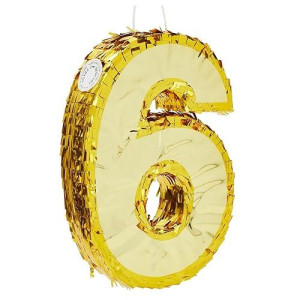 Juvale Gold Foil Number 6 Pinata For 6Th Birthday Party Decorations, Centerpieces, Anniversary Celebrations (Small, 15.5 X 10.5 X 3 In)