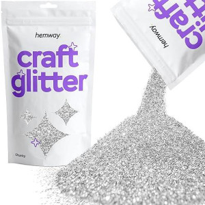 Hemway Craft Glitter 100G / 3.5Oz Glitter Flakes For Arts Crafts Tumblers Resin Epoxy Scrapbook Glass Schools Paper Halloween Decorations - Chunky (1/40" 0.025" 0.6Mm) - Silver