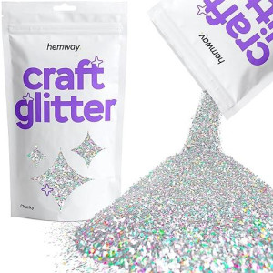 Hemway Craft Glitter 100G / 3.5Oz Glitter Flakes For Arts Crafts Tumblers Resin Epoxy Scrapbook Glass Schools Paper Halloween Decorations - Chunky (1/40" 0.025" 0.6Mm) - Silver Holographic