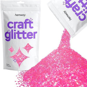 Hemway Craft Glitter 100G / 3.5Oz Glitter Flakes For Arts Crafts Tumblers Resin Epoxy Scrapbook Glass Schools Paper Halloween Decorations - Extra Chunky (1/24" 0.040" 1Mm) - Baby Pink Iridescent