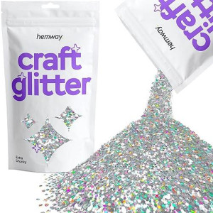 Hemway Craft Glitter 100G / 3.5Oz Glitter Flakes For Arts Crafts Tumblers Resin Epoxy Scrapbook Glass Schools Paper Halloween Decorations - Extra Chunky (1/24" 0.040" 1Mm) - Silver Holographic