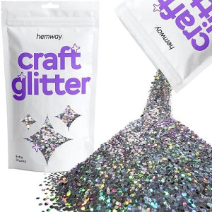 Hemway Craft Glitter 100G / 3.5Oz Glitter Flakes For Arts Crafts Tumblers Resin Epoxy Scrapbook Glass Schools Paper Halloween Decorations - Extra Chunky (1/24" 0.040" 1Mm) - Gun Metal Grey Holographic