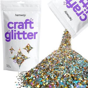 Hemway Craft Glitter 100G / 3.5Oz Glitter Flakes For Arts Crafts Tumblers Resin Epoxy Scrapbook Glass Schools Paper Halloween Decorations - Extra Chunky (1/24" 0.040" 1Mm) - Gold Silver Holographic