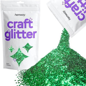 Hemway Craft Glitter 100G / 3.5Oz Glitter Flakes For Arts Crafts Tumblers Resin Epoxy Scrapbook Glass Schools Paper Halloween Decorations - Extra Chunky (1/24" 0.040" 1Mm) - Emerald Green