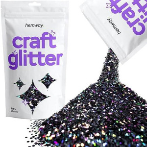 Hemway Craft Glitter 100G / 3.5Oz Glitter Flakes For Arts Crafts Tumblers Resin Epoxy Scrapbook Glass Schools Paper Halloween Decorations - Extra Chunky (1/24" 0.040" 1Mm) - Black Holographic