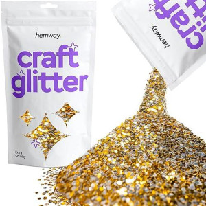 Hemway Craft Glitter 100G / 3.5Oz Glitter Flakes For Arts Crafts Tumblers Resin Epoxy Scrapbook Glass Schools Paper Halloween Decorations - Extra Chunky (1/24" 0.040" 1Mm) - Gold Silver