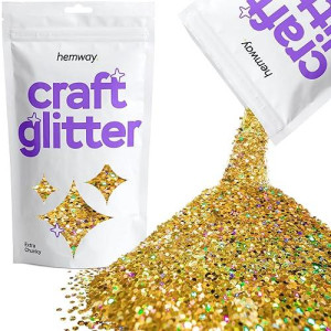 Hemway Craft Glitter 100G / 3.5Oz Glitter Flakes For Arts Crafts Tumblers Resin Epoxy Scrapbook Glass Schools Paper Halloween Decorations - Extra Chunky (1/24" 0.040" 1Mm) - Gold Holographic