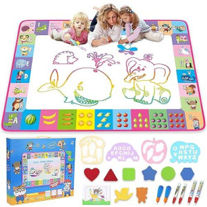 Water Doodle Mat - Kids Painting Writing Doodle Toy Board - Color Doodle Drawing Mat Bring Magic Pens Educational Toys For Age 3 4 5 6 7 8 9 10 11 12 Year Old Girls Boys Age Toddler Gift (Pink)