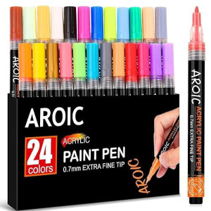 Aroic 24 Pack Acrylic Paint Pens For Rock Painting Fine Point Paint Markers Acrylic Paint Markers For Wood,Metal,Plastic,Glass,Canvas, Ceramic,Craft Markers,Halloween Pumpkin Painting And More.