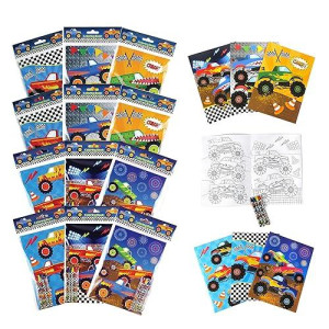 Tinymills Monster Truck Coloring Book Set With 12 Coloring Books And 48 Crayons Monster Truck Birthday Party Supplies Favor Bag Filler Carnival Prizes Rewards Classroom Party