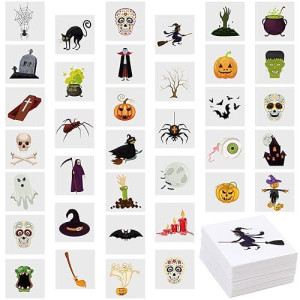 Aneco 144 Pieces Assorted Halloween Temporary Tattoos Waterproof Halloween Theme Tattoos For Trick Or Treat Bags Filler Halloween Party Favors, 36 Patterns