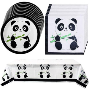 Panda Party Supplies 20 Plates 20 Napkins And 1 Tablecloth