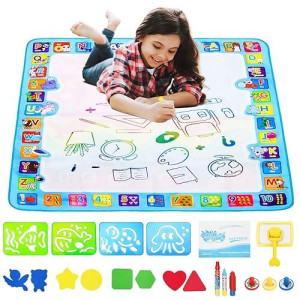 Water Magic Mat, Wiwaplex Large Water Colorful Mat, 40X40 Inch Kids Painting Writing Mat Board Toy - No Mess Drawing Mat With 21 Accessories For Age 3 4 5 6 7 8 9 10 11 12 Year