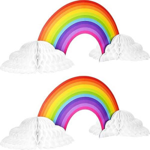 Willbond Rainbow Honeycomb Paper Centerpiece Rainbow Cloud Centerpieces No Crease Converting Rainbow Centerpieces For Christmas Birthday Party Tables Decoration(2 Pieces)