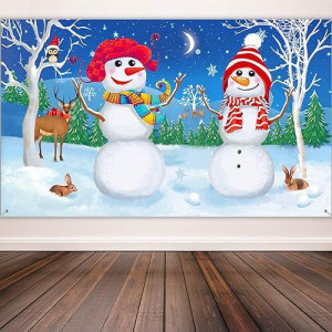 Blulu Christmas Backdrop Banner Winter Snowman Background For Photography Xmas Snow Scene Happy New Year Eve Backdrop Banner Prop For Family Friend Party Wall Holiday Decoration 72.8 X 43.3 Inches